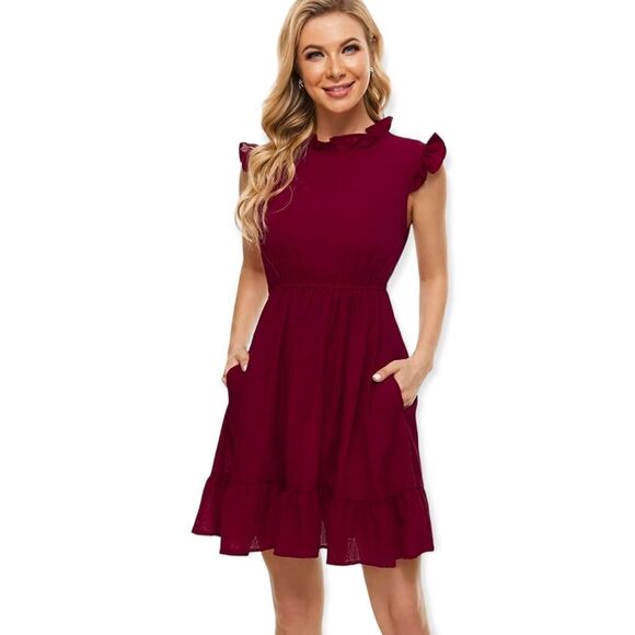 NWT HONECA Mini A-Line SleevelessDress, with Stand Ruffles at Collar & Sleeves - Picture 1 of 7